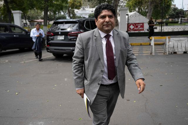 Lawyer Jorge Torres, former head of the Legal and Constitutional Office of the Peruvian Congress, arrives for a hearing at the Congress in Lima on December 26, 2024. Peru's Congress summoned to testify on Thursday a former official suspected of having set up an alleged prostitution ring in the legislature, according to a newspaper report.  (Photo by Ernesto BENAVIDES / AFP)