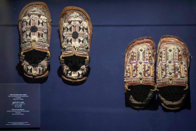 A pair of slippers is displayed at the National Jewellery Museum, a part of UNESCO's World Heritage sites, together with the medieval Kasbah of the Udayas, in Morocco's capital Rabat, on December 26, 2024. (Photo by AFP)