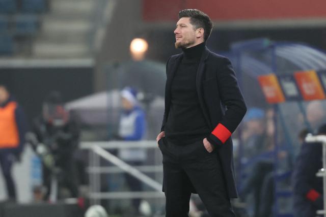 Union's Belgian head coach Sebastien Pocognoli looks on from the technical area during the Belgian "Pro League" First Division football match between KAA Gent and Royale Union SG at the Artevelde Stadium in Gent on December 26, 2024. (Photo by VIRGINIE LEFOUR / BELGA / AFP) / Belgium OUT