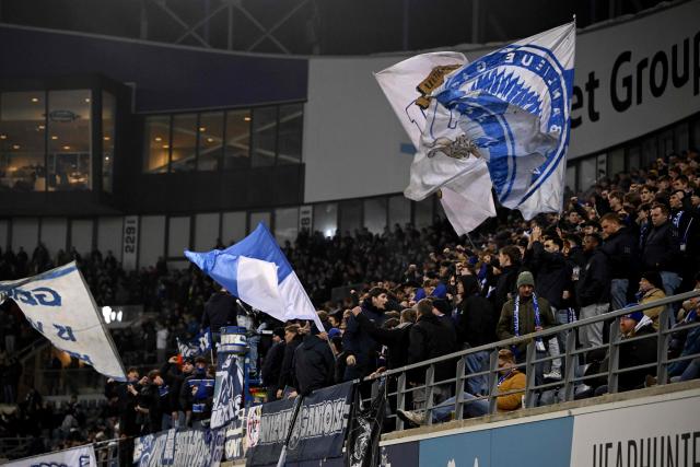 Gent's supporters wave during a Belgian Pro League football match between KAA Gent and Royale Union SG at the Planet Group Arena in Ghent on December 26, 2024. (Photo by JOHN THYS / Belga / AFP) / Belgium OUT