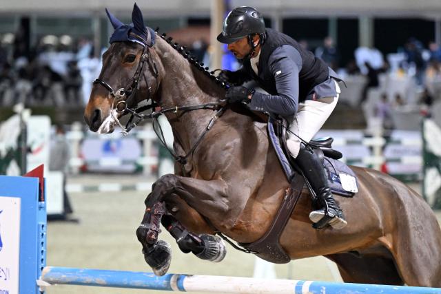 Kuwait's Abdullah al-Awadhi riding Jalisco W van de Wolven competes during the Kuwait FEI World Cup 2025 in Kuwait City on January 2, 2025. (Photo by YASSER AL-ZAYYAT / AFP)