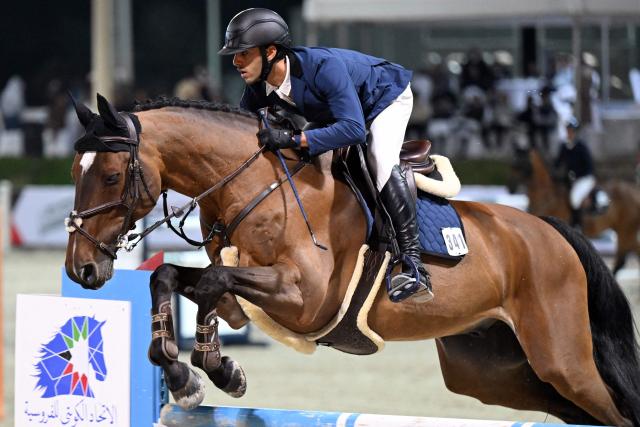 Kuwait's Fawaz Rashed riding Little Joe van het Indihof competes during the Kuwait FEI World Cup 2025 in Kuwait City on January 2, 2025. (Photo by YASSER AL-ZAYYAT / AFP)