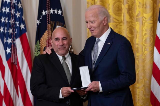 Evan Wolfson receives the Presidential Citizens Medal from US President Joe Biden during a ceremony at the White House in Washington, DC, on January 2, 2025. (Photo by Chris Kleponis / AFP)