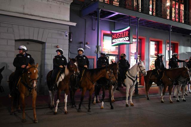 Mounted police take a position on Bourbon Street on January 2, 2025 in New Orleans, Louisiana, the day after an attack by a man driving a truck down Bourbon street in the French Quarter. A US army veteran loyal to the Islamic State jihadist group likely acted alone when he killed 14 and injured dozens in a truck attack on a crowd of New Year revelers in New Orleans, the FBI said Thursday. Despite initial concerns that Shamsud-Din Jabbar, 42, had accomplices still on the run, preliminary investigations show he likely acted alone, FBI deputy assistant director Christopher Raia said. (Photo by ANDREW CABALLERO-REYNOLDS / AFP)