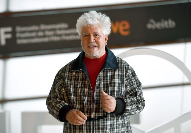 (FILES) Spanish director Pedro Almodovar poses to promote the film "La Habitacion de al lado" ("The Room Next Door") during the 72nd San Sebastian International Film Festival in the northern Spanish Basque city of San Sebastian on September 26, 2024. Can you start an American career at 75? Spanish film icon Pedro Almodуvar crosses the Atlantic for “The Room Next Door”, his first English-language feature, a twilight tale of assisted suicide starring Tilda Swinton and Julianne Moore. (Photo by ANDER GILLENEA / AFP)