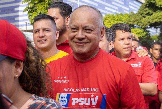 Venezuela's Interior Minister Diosdado Cabello attends a rally in support of President Nicolas Maduro on the eve of the presidential inauguration in Caracas on January 9, 2025. Venezuela is on tenterhooks facing demonstrations called by both the opposition and government supporters a day before President Nicolas Maduro is due to be sworn in for a third consecutive term and despite multiple countries recognizing opposition rival Edmundo Gonzalez Urrutia as the legitimate president-elect following elections past July. (Photo by Betty Laura Zapata / AFP)