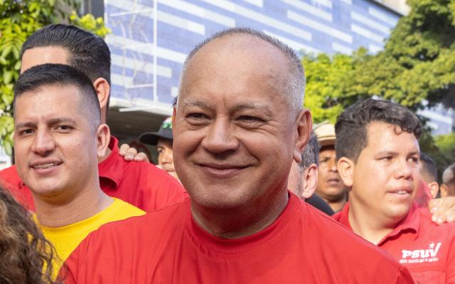 Venezuela's Interior Minister Diosdado Cabello attends a rally in support of President Nicolas Maduro on the eve of the presidential inauguration in Caracas on January 9, 2025. Venezuela is on tenterhooks facing demonstrations called by both the opposition and government supporters a day before President Nicolas Maduro is due to be sworn in for a third consecutive term and despite multiple countries recognizing opposition rival Edmundo Gonzalez Urrutia as the legitimate president-elect following elections past July. (Photo by Betty Laura Zapata / AFP)