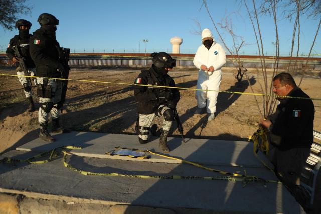 Mexico's Attorney General's Office (FGR) experts and National Guard agents work in the area where a tunnel was found leading to El Paso, Texas, United States, from Ciudad Juarez, Chihuahua State, Mexico, on January 13, 2025. (Photo by Herika Martinez / AFP)