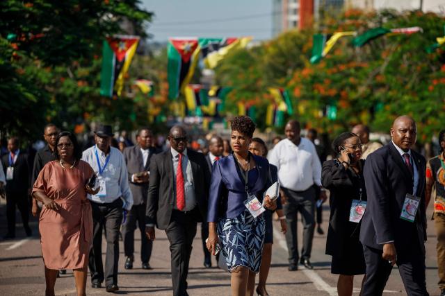 Guests arrive ahead of Mozambique President-elect Daniel Chapo's inauguration at Independence Square in Maputo on January 15, 2025. (Photo by PHILL MAGAKOE / AFP)