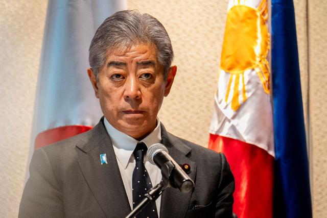 Japan's Foreign Minister Takeshi Iwaya speaks during a joint press conference with Philippine Foreign Minister Enrique Manalo (not pictured) in Manila on January 15, 2025. (Photo by LISA MARIE DAVID / POOL / AFP)