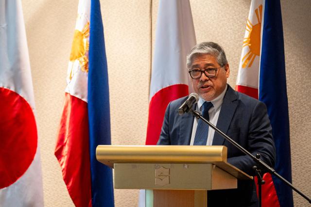 Philippine Foreign Minister Enrique Manalo speaks during a joint press conference with Japan's Foreign Minister Takeshi Iwaya (not pictured) in Manila on January 15, 2025. (Photo by LISA MARIE DAVID / POOL / AFP)