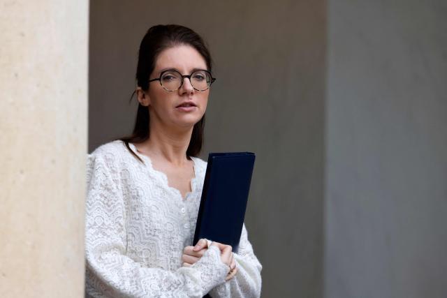 France's Delegate Minister for Gender Equality and Fight against Discriminations Aurore Berge leaves after the weekly cabinet meeting at the presidential Elysee Palace in Paris, on Janaury 15, 2025. (Photo by Ludovic MARIN / AFP)