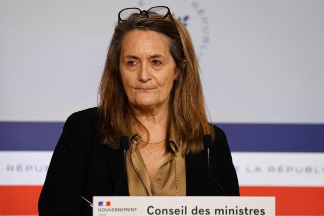 France's Delegate Minister and government's spokesperson Sophie Primas speaks during a press conference following a ministers' council in Paris, on Janaury 15, 2025. (Photo by Ludovic MARIN / AFP)