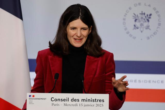 France's Secretary of State for AI and Digital Technology Clara Chappaz speaks during a press conference following a ministers' council in Paris, on Janaury 15, 2025. (Photo by Ludovic MARIN / AFP)