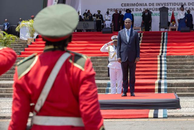 Mozambique President Daniel Chapo (CR) inspects the guard of honour during his inauguration at Independence Square in Maputo on January 15, 2025. Mozambique swore in Daniel Chapo as president on January 15, 2025 following months of post-election violence that an NGO says has killed more than 300 people.
Vowing "to devote all my energies to defending, promoting and consolidating national unity", Chapo, 48, extends his Frelimo party's 50-year rule of the gas-rich African nation. Opposition candidate Venancio Mondlane claims that the October 2024 election was rigged. (Photo by ALFREDO ZUNIGA / AFP)