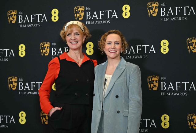 BAFTA Chairperson Sara Putt (L) and BAFTA Chair of Film Anna Higgs pose for a picture at the the announcement of the British Academy Film Awards (BAFTA) nominations in central London on January 15, 2025. "Conclave" and "Emilia Perez" led the shortlist of films unveiled Wednesday vying for recognition at Britain's BAFTA awards next month, as the race for Oscars glory in early March heats up. The British film awards are set to take place on February 16. (Photo by JUSTIN TALLIS / AFP)