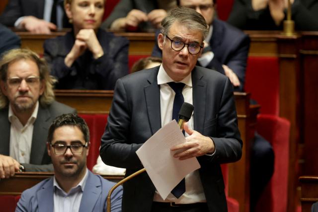 French Socialist Party (PS) MP Olivier Faure speaks during a session of questions to the government at the National Assembly, French Parliament lower house, in Paris on January 15, 2025. (Photo by Thibaud MORITZ / AFP)