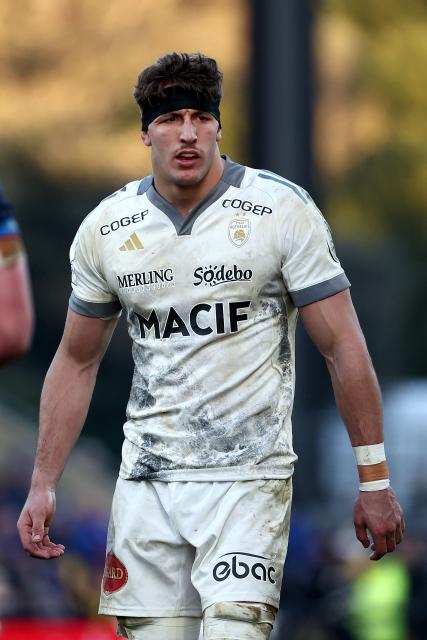 (FILES) La Rochelle's French flanker Oscar Jegou looks on during the European Champions Cup rugby union match between Stade Rochelais (La Rochelle) and Leinster at the Marcel Deflandre Stadium in La Rochelle, south-western France, on January 12, 2025. Hugo Auradou and Oscar Jegou, who were investigated for rape in Argentina before the case was dismissed last month, were both named on January 15, 2025 in France's 42-man squad for the Six Nations. (Photo by ROMAIN PERROCHEAU / AFP)