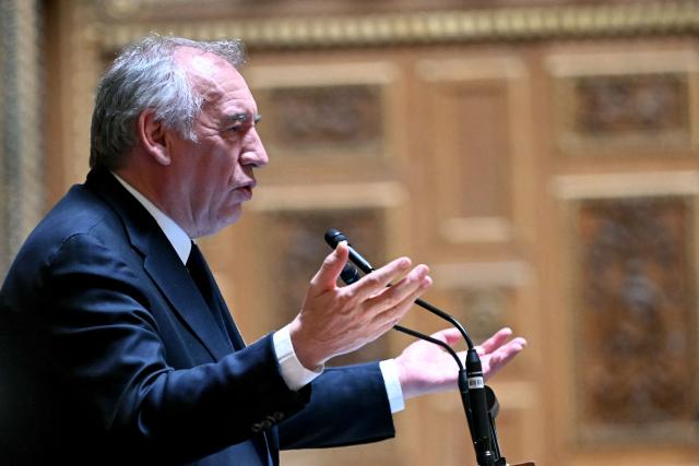 France's Prime Minister Francois Bayrou delivers a speech at the Senate, French upper house parliament, in Paris on January 15, 2025. (Photo by Bertrand GUAY / AFP)