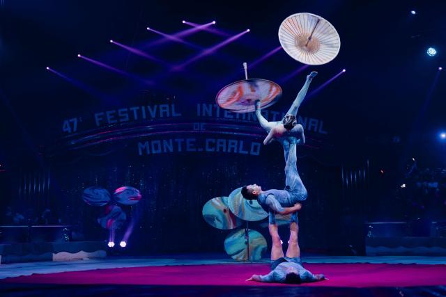 "Circus Theatre Bingo" performs during the opening of the 47th Monte-Carlo International Circus Festival in Monaco on January 17, 2025. (Photo by Frederic DIDES / AFP)