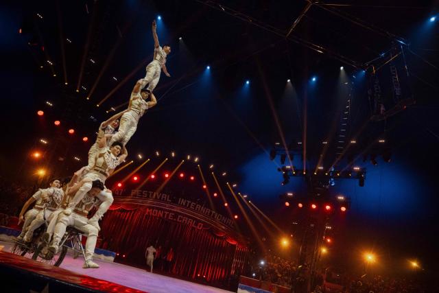 "China National Acrobatic Troupe" performs during the opening of the 47th Monte-Carlo International Circus Festival in Monaco on January 17, 2025. (Photo by Frederic DIDES / AFP)