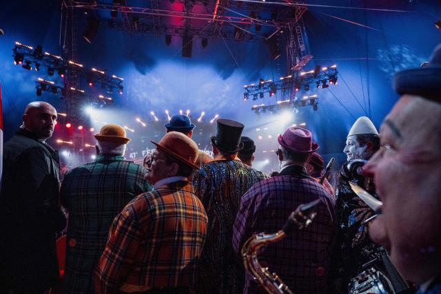 Clowns attend the opening of the 47th Monte-Carlo International Circus Festival in Monaco on January 17, 2025. (Photo by Frederic DIDES / AFP)