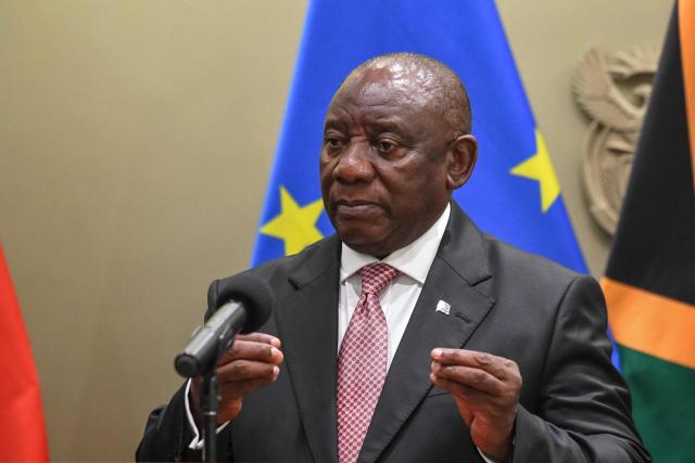 South Africa's President Cyril Ramaphosa speaks during a joint press conference following the 8th South Africa-European Union (SA-EU) Summit at Tuynhuys in Cape Town on March 13, 2025. (Photo by Rodger Bosch / AFP)