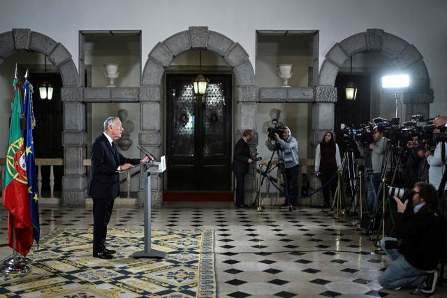 Portuguese President Marcelo Rebelo de Sousa delivers a speech after the Portuguese State Council meeting at Belem Palace in Lisbon on March 13, 2025. Portugal's president took steps on March 13, 2025 toward calling a third legislative election in barely three years after the Prime Minister resigned over a conflict of interests dispute. (Photo by PATRICIA DE MELO MOREIRA / AFP)