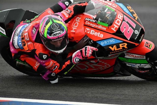 Team HDR Heidrum's Spanish rider Alonso Lopez rides during a practice session of the Moto2 Argentina Grand Prix at the Termas de Rio Hondo circuit in Santiago del Estero, Argentina on March 14, 2025. (Photo by Luis ROBAYO / AFP)