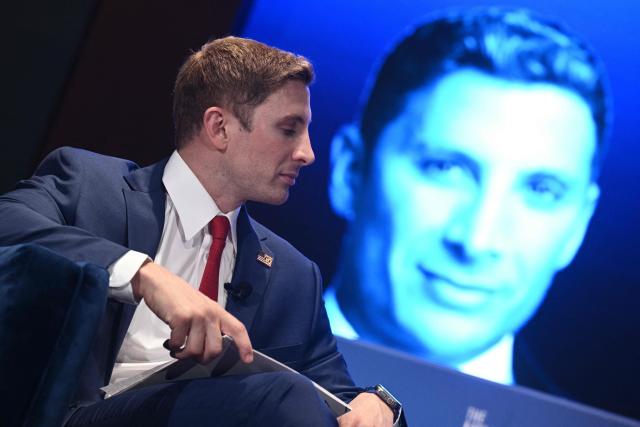 Jacob Helberg, Co-Founder of the Hill & Valley Forum, speaks during the Forum's 2025 event at the US Capitol Visitor Center Auditorium in Washington, DC, on April 30, 2025. (Photo by Brendan SMIALOWSKI / AFP)