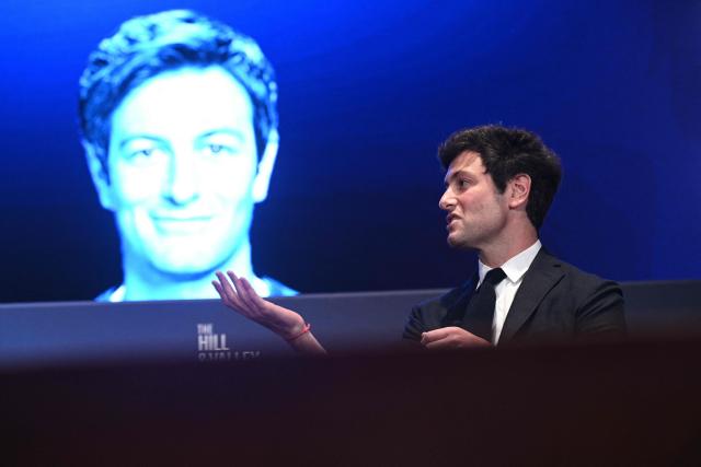 Founder and Managing Partner of the venture capital firm Thrive Capital, Joshua Kushner,  speaks during the Hill & Valley Forum at the US Capitol Visitor Center Auditorium in Washington, DC, on April 30, 2025. (Photo by Brendan SMIALOWSKI / AFP)