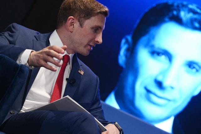 Jacob Helberg, Co-Founder of the Hill & Valley Forum, speaks during the Forum's 2025 event at the US Capitol Visitor Center Auditorium in Washington, DC, on April 30, 2025. (Photo by Brendan SMIALOWSKI / AFP)