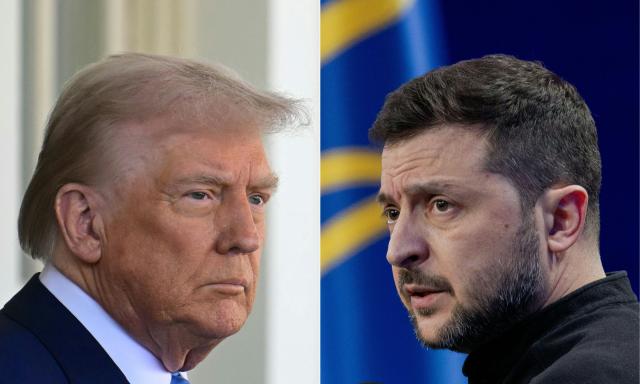 (FILES) (COMBO) This combination of pictures created on February 25, 2025 shows US President Donald Trump (L) on February 24, 2025, and Ukraine's President Volodymyr Zelensky (R) on February 23, 2025. The United States and Ukraine on April 30, 2025 signed a minerals deal after a two-month delay, in what President Donald Trump's administration called a new form of US commitment to Kyiv after the end of military aid. Ukraine said it secured key interests after protracted negotiations, including full sovereignty over its own rare earths, which are vital for new technologies and largely untapped. (Photo by Jim WATSON and Tetiana DZHAFAROVA / AFP)