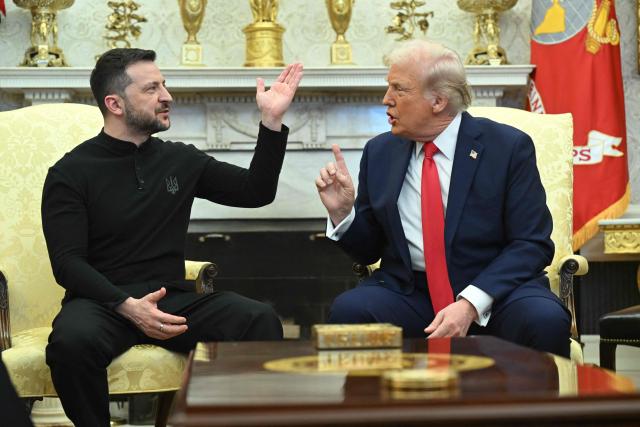 (FILES) US President Donald Trump and Ukraine's President Volodymyr Zelensky meet in the Oval Office of the White House in Washington, DC, February 28, 2025. The United States and Ukraine on April 30, 2025 signed a minerals deal after a two-month delay, in what President Donald Trump's administration called a new form of US commitment to Kyiv after the end of military aid. Ukraine said it secured key interests after protracted negotiations, including full sovereignty over its own rare earths, which are vital for new technologies and largely untapped. (Photo by SAUL LOEB / AFP)