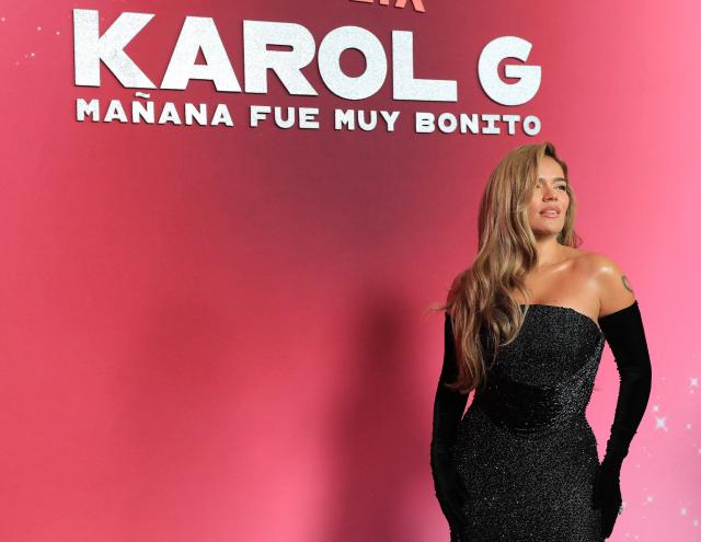 Colombian singer Karol G poses for a picture during the launch of her documentary "Mañana Fue Muy Bonito" (Tomorrow Was Very Nice) in Medellin, Colombia, on April 30, 2025. The documentary will be broadcast on the streaming platform Netflix on May 8, 2025. (Photo by JAIME SALDARRIAGA / AFP)