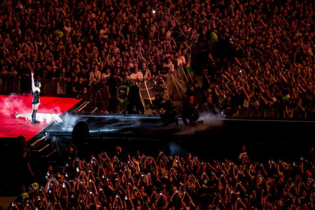 US pop star Lady Gaga performs during her concert at Copacabana beach in Rio de Janeiro, Brazil on May 3, 2025. (Photo by Daniel RAMALHO / AFP)
