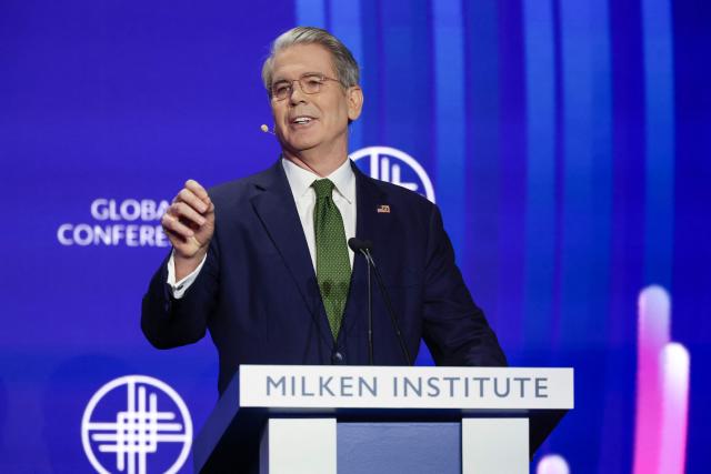 US Secretary of the Treasury Scott Bessent speaks at the 28th annual Milken Institute Global Conference at the Beverly Hilton in Beverly Hills, California on May 5, 2025. (Photo by Patrick T. Fallon / AFP)