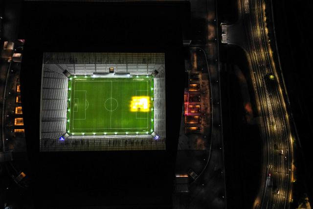 Aerial view showing the Neo Quimica Arena stadium in Sao Paulo, Brazil, taken on May 7, 2025. FIFA announced on May 7, 2025, the eight cities that will host the 2027 Women's World Cup in Brazil, the first in Latin America and under the host's dream of winning its first Cup despite the announced absence of its idol Marta. The host cities will be Sao Paulo, Rio de Janeiro, Brasilia, Belo Horizonte, Porto Alegre, Salvador, Fortaleza y Recife. (Photo by Nelson ALMEIDA / AFP)