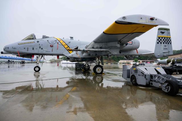 A US Fairchild Republic A-10 Thunderbolt II plane is seen during a media day for the Osan Air Power Days 2025 at Osan Air Base in Pyeongtaek on May 9, 2025. (Photo by ANTHONY WALLACE / AFP)