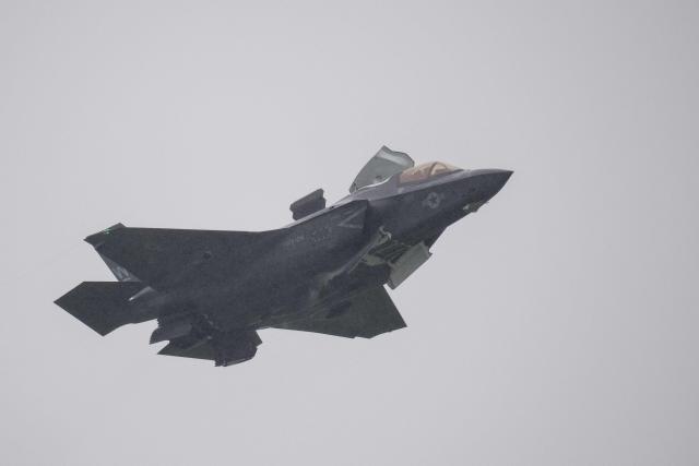 A US F-35B flies during a media day demonstration for the Osan Air Power Days 2025 at Osan Air Base in Pyeongtaek on May 9, 2025. (Photo by ANTHONY WALLACE / AFP)