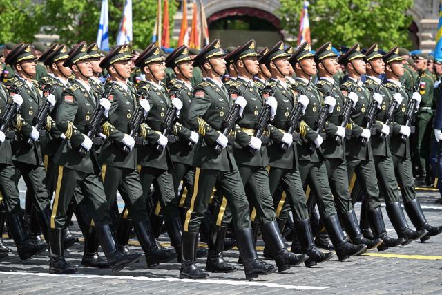 Chinese servicemen march on Red Square during the Victory Day military parade in central Moscow on May 9, 2025. Russia celebrates the 80th anniversary of the Soviet Union's victory over Nazi Germany in World War Two (WWII). (Photo by Kirill KUDRYAVTSEV / AFP)