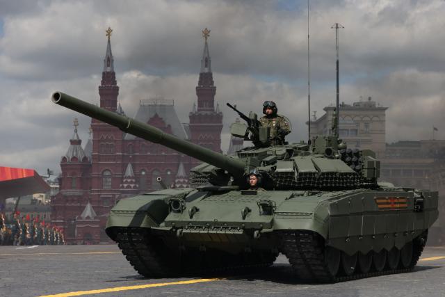 A Russian tank rolls on Red Square during the Victory Day military parade in central Moscow on May 9, 2025. Russia celebrates the 80th anniversary of the Soviet Union's victory over Nazi Germany in World War Two (WWII). (Photo by STRINGER / AFP)
