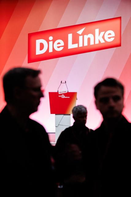 Delegates attend the two-day federal party congress  of the Left (Die Linke) party in Chemnitz, eastern Germany on May 9, 2025. (Photo by JENS SCHLUETER / AFP)