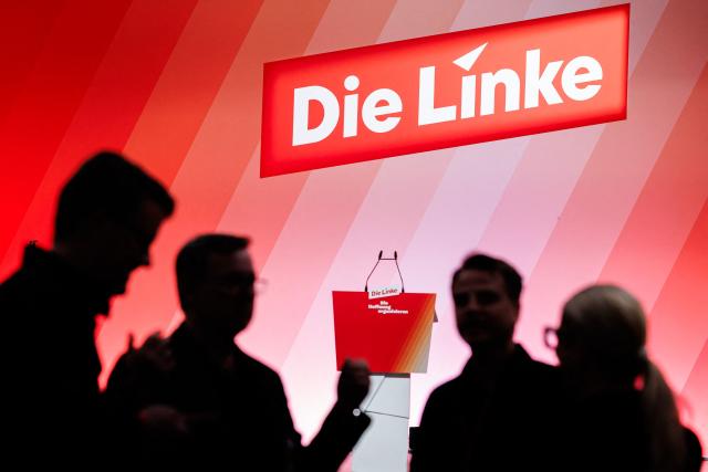 Delegates attend the two-day federal party congress  of the Left (Die Linke) party in Chemnitz, eastern Germany on May 9, 2025. (Photo by JENS SCHLUETER / AFP)