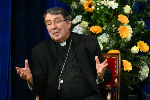 US cardinal Christophe Pierre attends a press conference of US cardinals, a day after the new pope's election, at the North American College in Rome on May 9, 2025. Pope Leo XIV, Robert Francis Prevost, was on May 8, 2025, elected the first pope from the United States, the Vatican announced. (Photo by Alberto PIZZOLI / AFP)