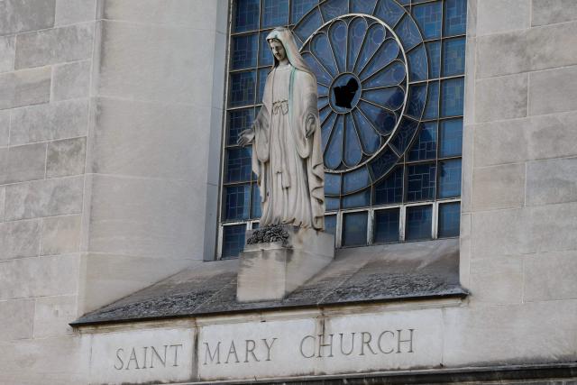The exterior of the St. Mary of the Assumption Catholic Church, where Pope Leo XIV, Robert Francis Prevost, used to attend while growing up, is seen in Dolton, Illinois, on May 9, 2025. Robert Francis Prevost became the first pope from the United States on May 8, 2025, picking the papal name Leo XIV after cardinals from around the world elected him leader of the world's 1.4 billion Catholics. Tens of thousands of people packed in St Peter's Square cheered as Prevost appeared on the balcony of St Peter's Basilica, waving with both hands, smiling and bowing. (Photo by KAMIL KRZACZYNSKI / AFP)