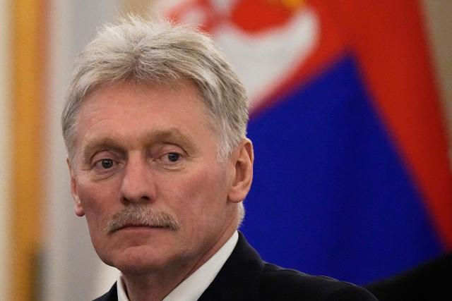 Kremlin spokesman Dmitry Peskov attends talks between Russian President and Serbia's President at the Kremlin in Moscow on May 9, 2025. (Photo by Alexander Zemlianichenko / POOL / AFP)