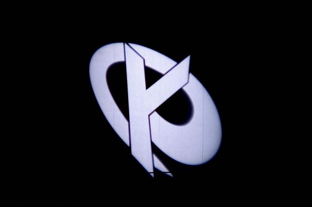 This photograph shows the Karmine Corp's logo displayed during the League of Legends EMEA Championship (LEC) Roadtrip - eSports competition at Les Arenes in Evry-Courcouronnes, suburb of Paris, on May 11, 2025. (Photo by LEO VIGNAL / AFP)
