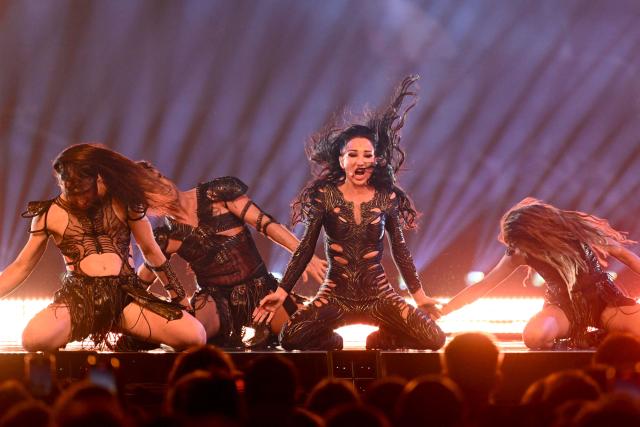 Polish singer Justyna Steczkowska representing Poland with the song “Gaia” performs during the dress rehearsal for the first semi-final at the Eurovision Song Contest 2025 in Basel, on May 12, 2025. (Photo by SEBASTIEN BOZON / AFP)