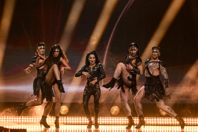 Polish singer Justyna Steczkowska representing Poland with the song “Gaia” performs during the dress rehearsal for the first semi-final at the Eurovision Song Contest 2025 in Basel, on May 12, 2025. (Photo by SEBASTIEN BOZON / AFP)
